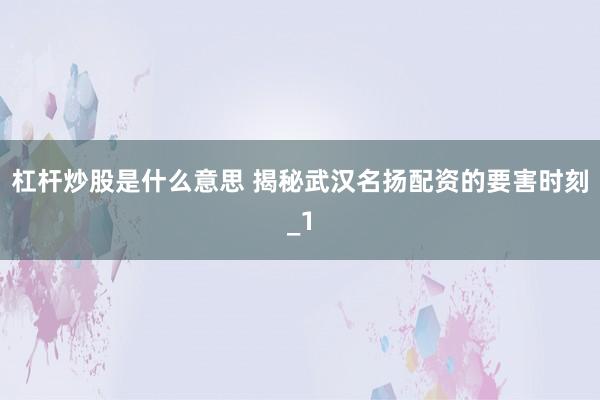 杠杆炒股是什么意思 揭秘武汉名扬配资的要害时刻_1